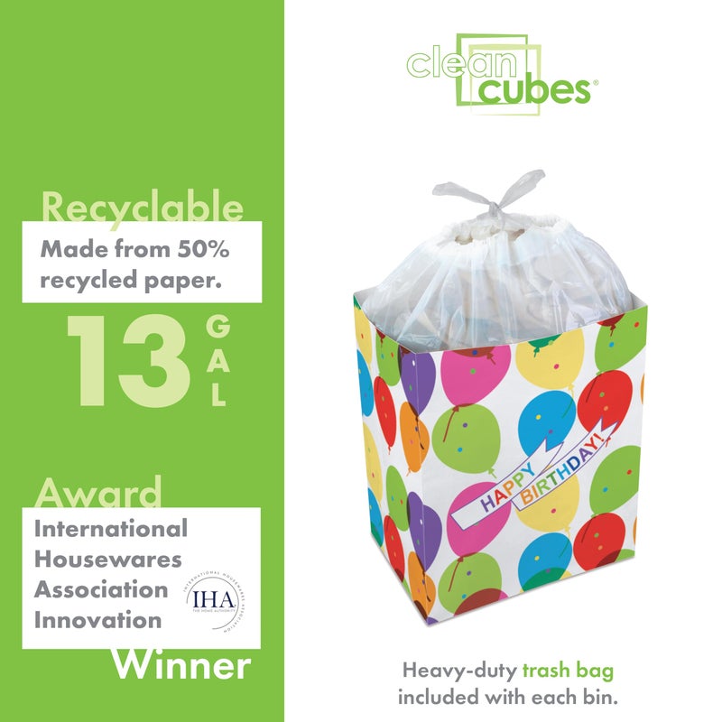 Clean Cubes 13 Gallon Disposable Pop-Up Trash Cans (3-Pack) with Fitted Bags â€“ Foldable Garbage & Recycling Bins for Parties, Events & Kitchen (Birthday, 17" H x 13.5" W x 10" D) - Image 4